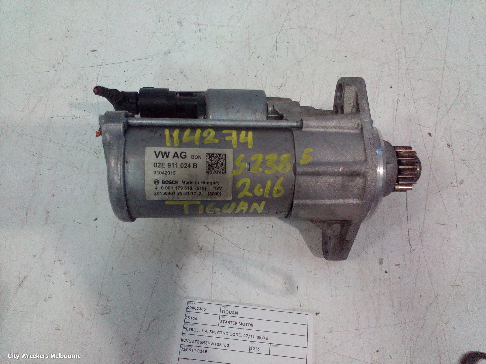 VOLKSWAGEN TIGUAN STARTER, PETROL, 1.4, 5N, CTHD CODE, 07/2011 - 08/2016 - Image 2