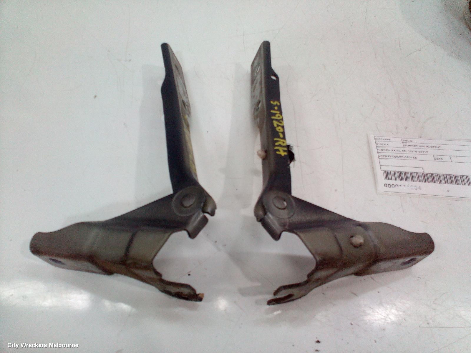 VOLKSWAGEN POLO BONNET HINGE/STRUT, HINGES (PAIR), 6R, 05/2010 - 09/2017 - Image 3