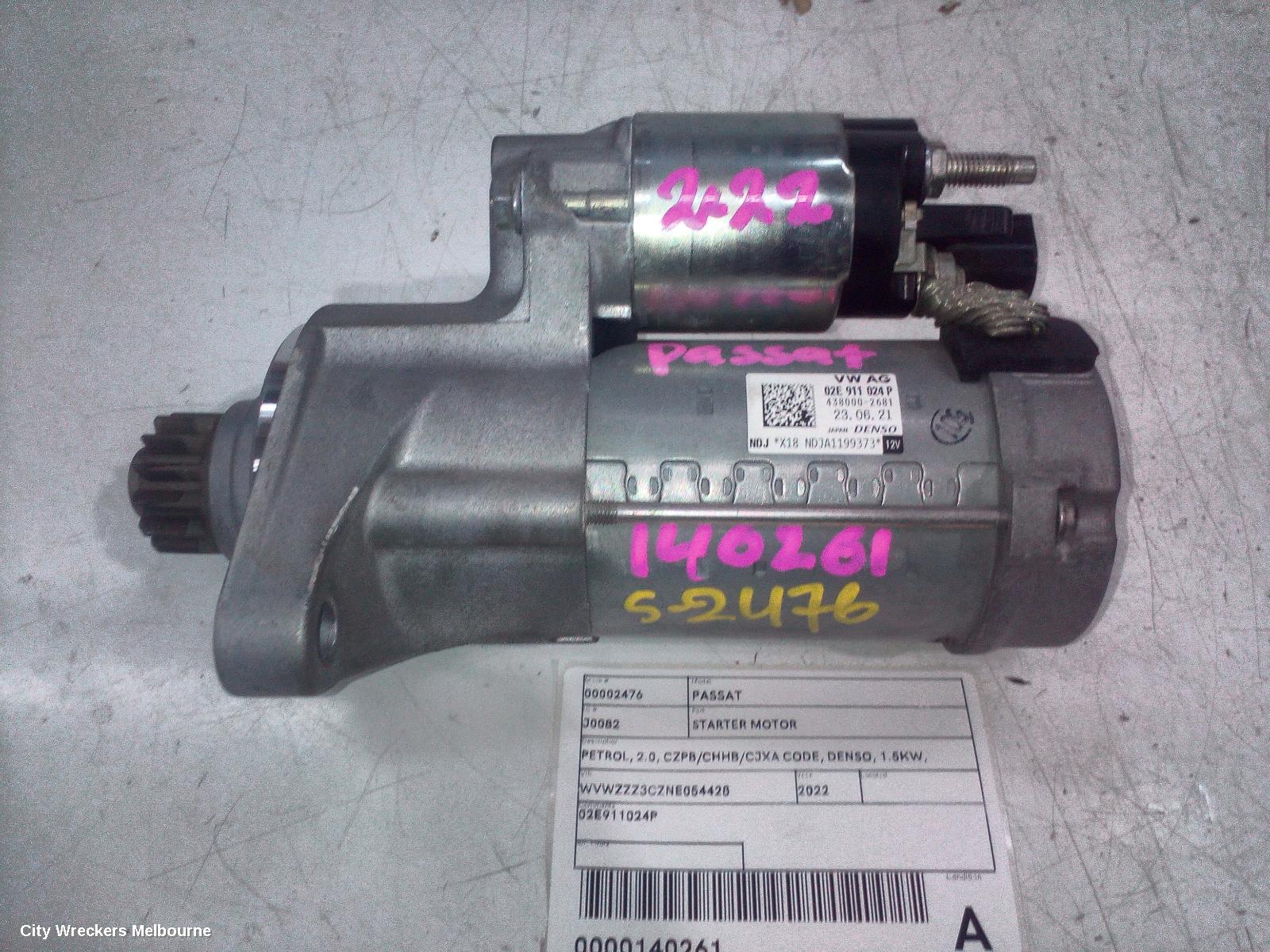 VOLKSWAGEN PASSAT STARTER, PETROL, 2.0, CZPB/CHHB/CJXA CODE, DENSO, 1.5KW, B8/MK7, 05/2016 - 05/2023 - Image 1