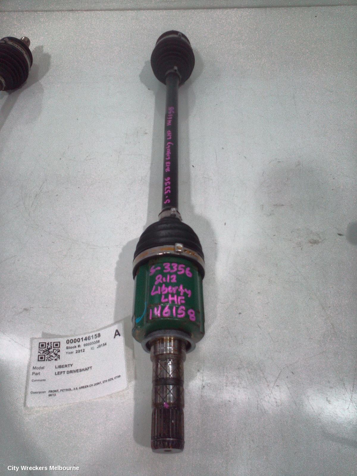 SUBARU LIBERTY LEFT DRIVESHAFT, FRONT, PETROL, 3.6, GREEN CV JOINT, 5TH GEN, 07/2009 - 08/2013 - Image 1