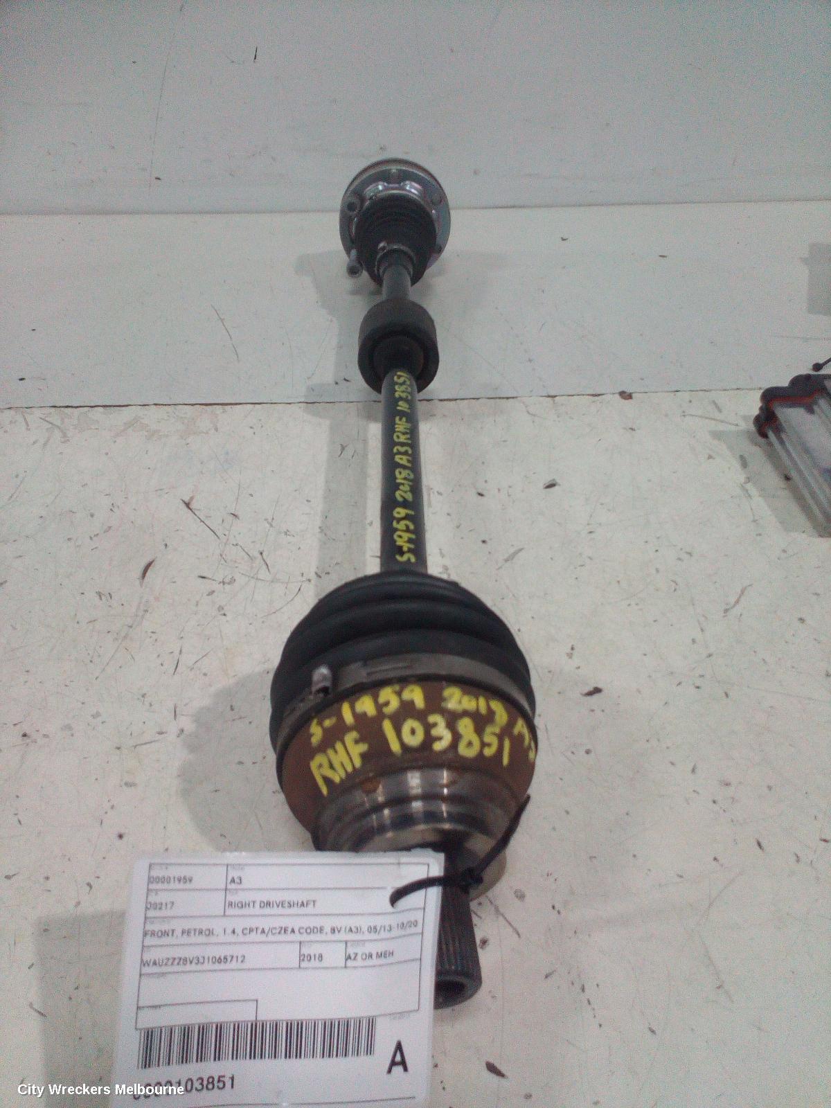 AUDI A3 RIGHT DRIVESHAFT, FRONT, PETROL, 1.4, CPTA/CZEA CODE, 8V (A3), 05/2013 - 10/2020 - Image 1