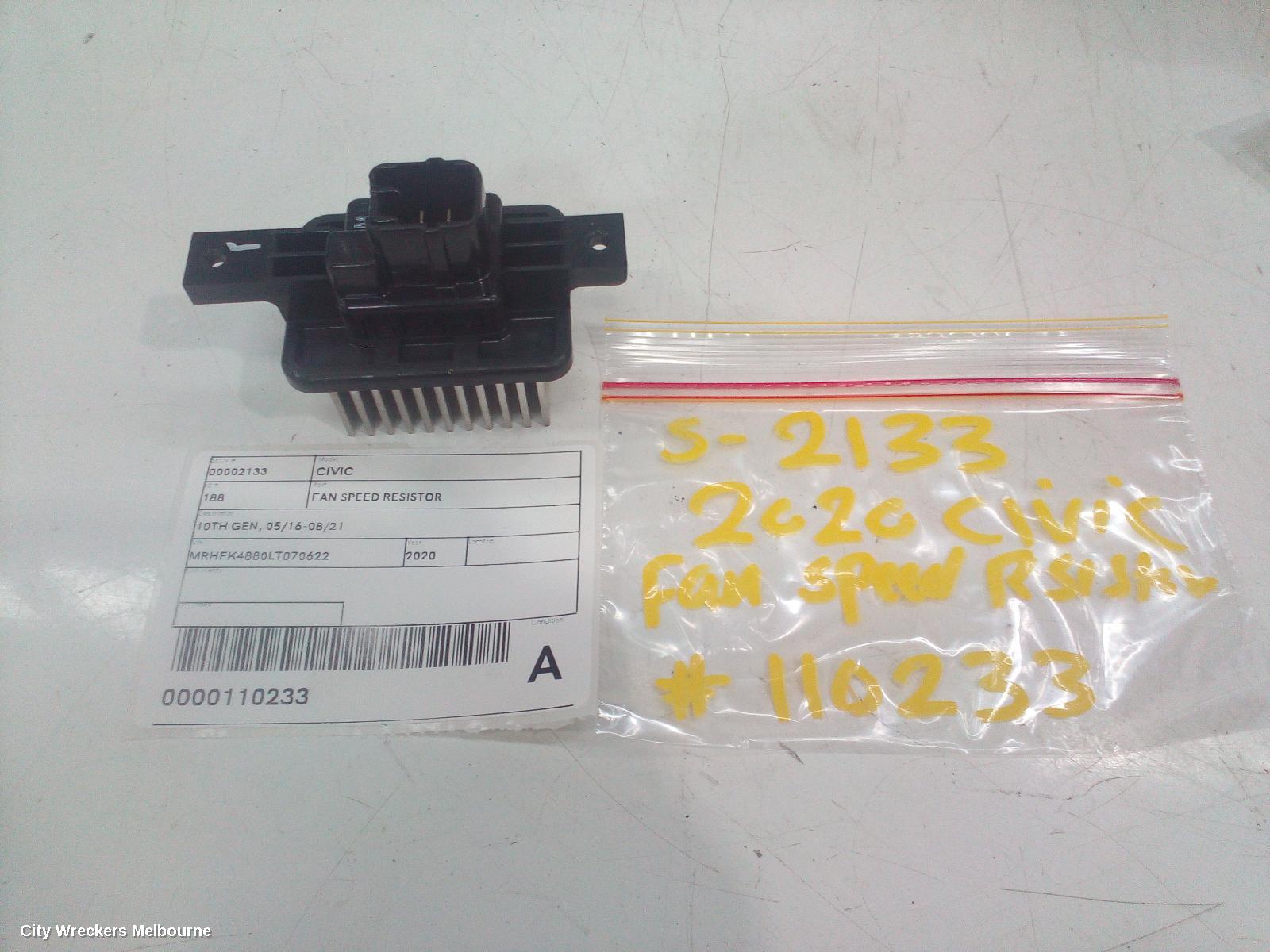 HONDA CIVIC FAN SPEED RESISTOR, 10TH GEN, 05/2016 - 08/2021 - Image 1