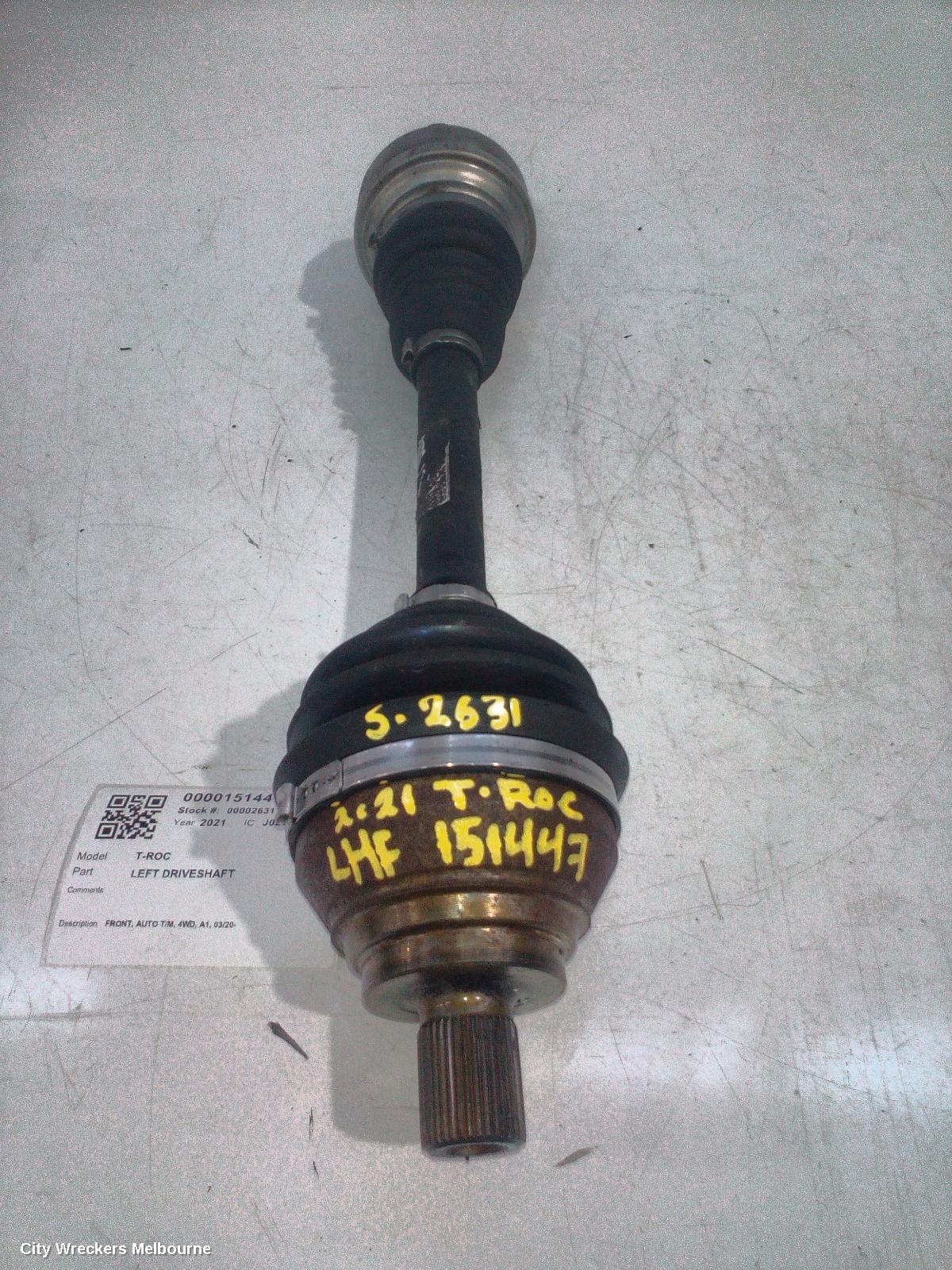 VOLKSWAGEN T-ROC LEFT DRIVESHAFT, FRONT, AUTO T/M, 4WD, A1, 03/2020 ONWARDS - Image 1