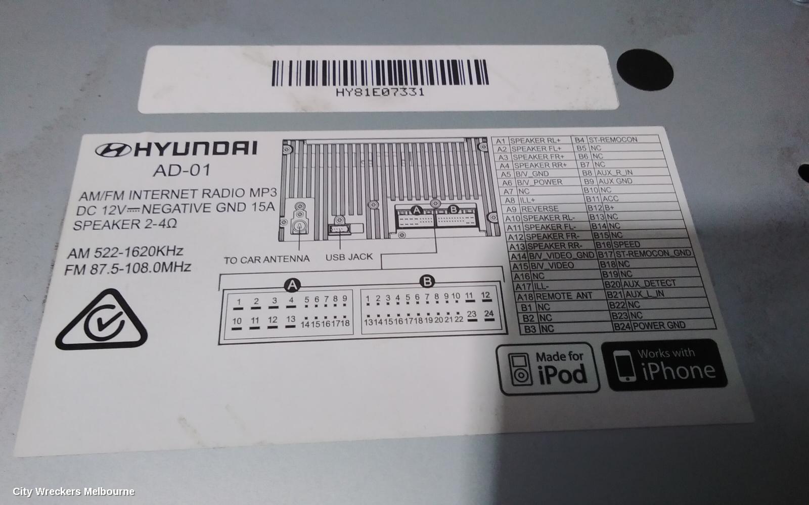 HYUNDAI ELANTRA RADIO/CD/DVD/SAT/TV, DISPLAY & CONTROL UNIT, 7IN NON SAT NAV TYPE, AD, 12/2015 - 09/2018 - Image 3