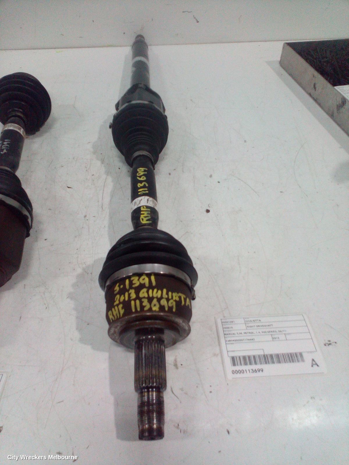 ALFA ROMEO GIULIETTA RIGHT DRIVESHAFT, MANUAL T/M, PETROL, 1.4, 940 SERIES, 06/2011 ONWARDS - Image 1
