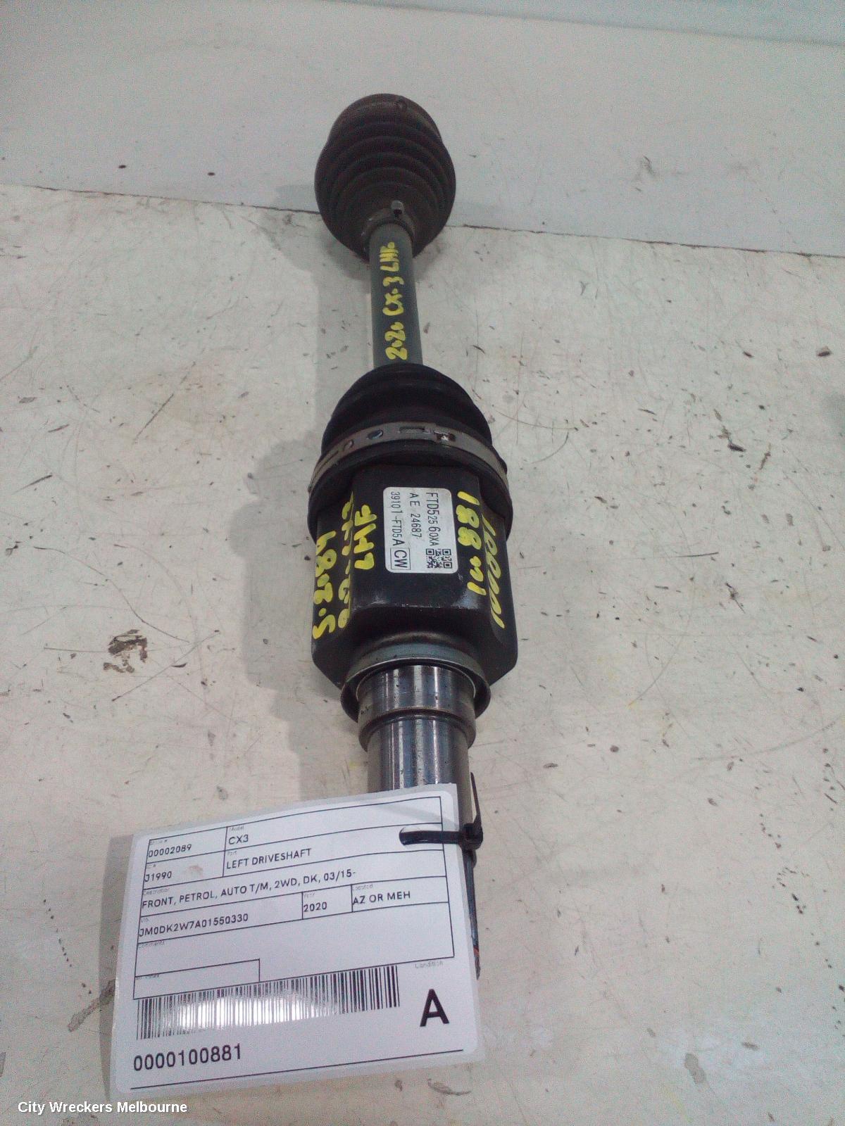 MAZDA CX3 LEFT DRIVESHAFT, FRONT, PETROL, AUTO T/M, 2WD, DK, 03/2015 ONWARDS - Image 2