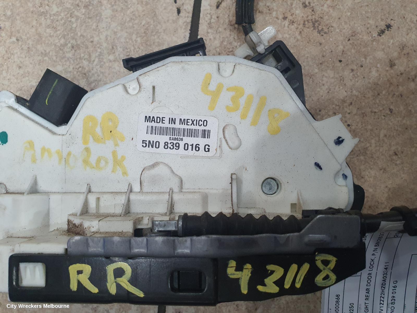 VOLKSWAGEN AMAROK DOOR/BOOT/GATE LOCK, RIGHT REAR DOOR LOCK, P/N 5N0839016G, 2H, 12/2010 ONWARDS - Image 1