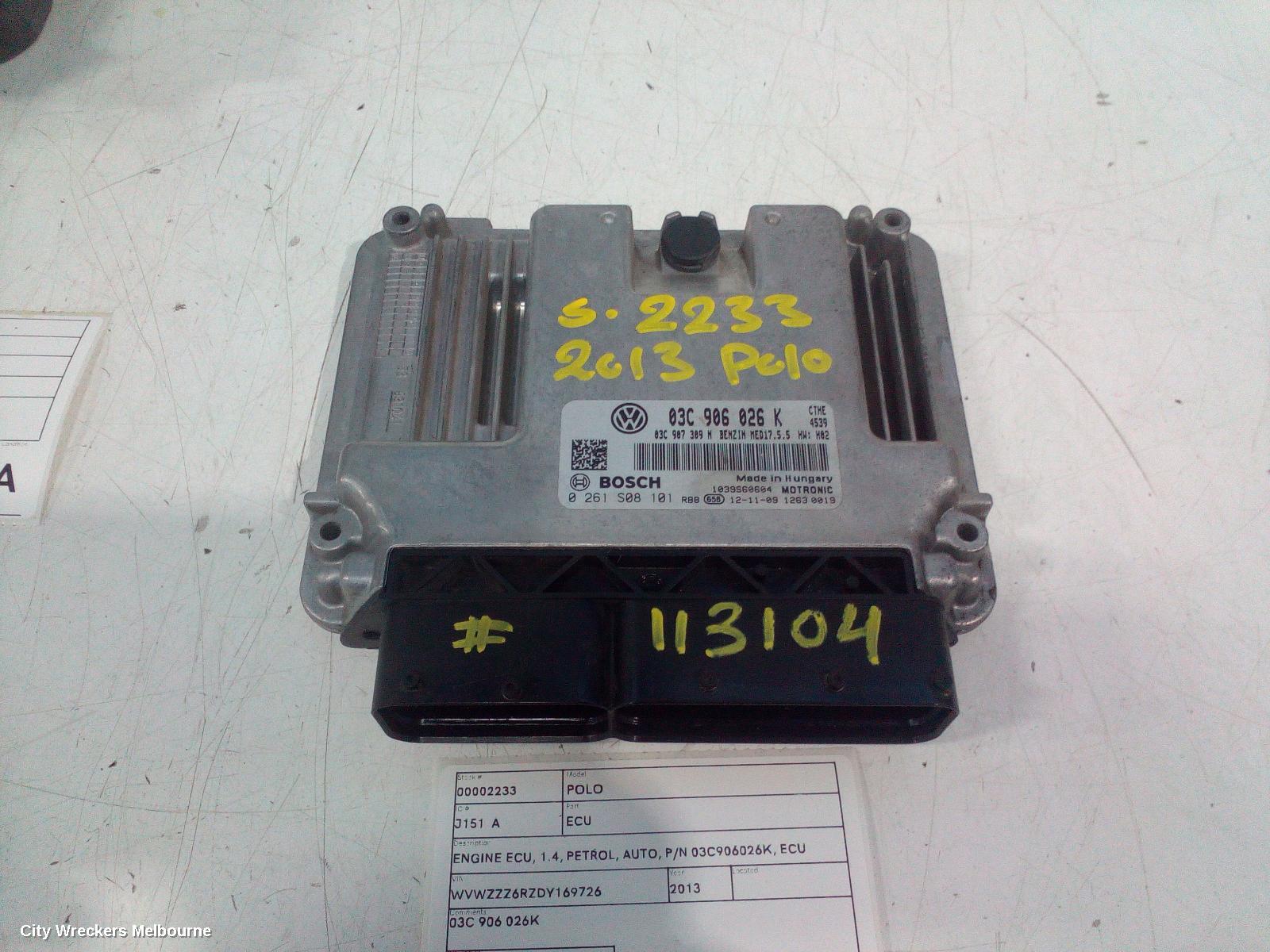 VOLKSWAGEN POLO ECU, ENGINE ECU, 1.4, PETROL, AUTO, P/N 03C906026K, ECU ONLY, 6R, 05/2010 ONWARDS - Image 2